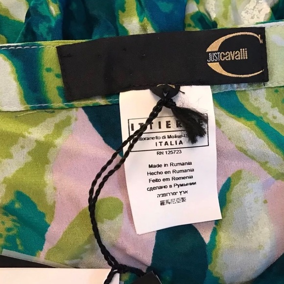 JUST CAVALLI Silk Maxi Skirt Purple Green Floral - Picture 6 of 7